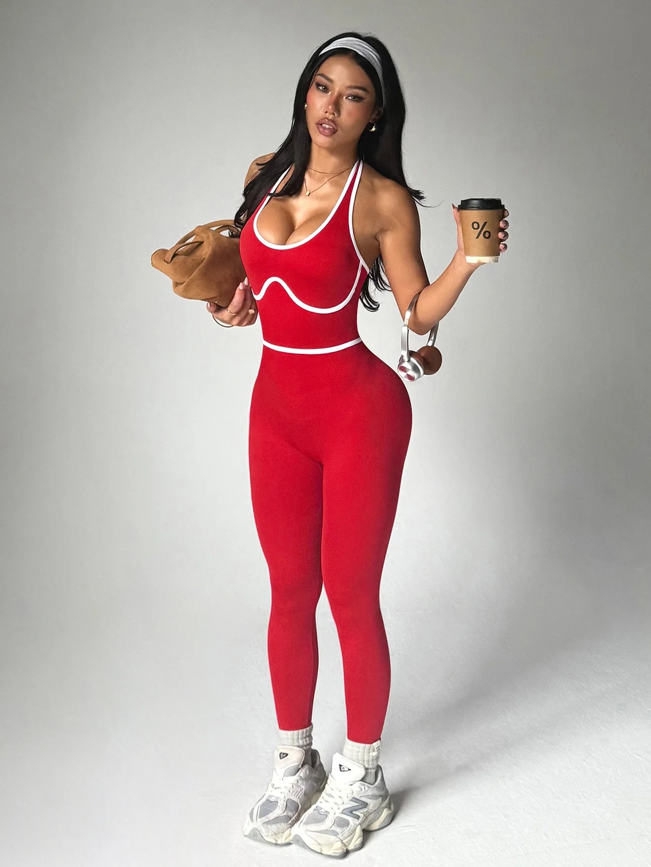 Women’s Sleeveless Yoga Jumpsuit – Color Block One-Piece Fitness Set, Stretchy Gym & Workout Bodysuit