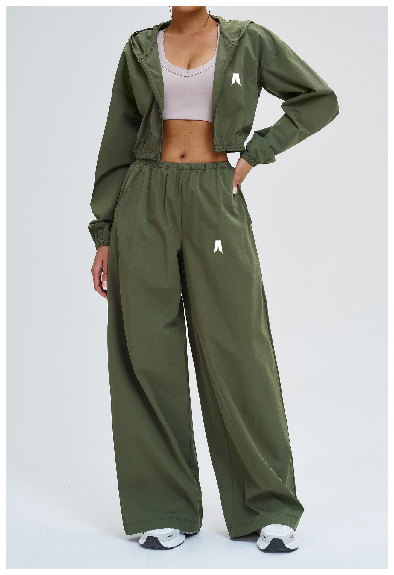 Long Sleeve Crop Top Wide Leg Pants Set Women - 2 Piece Lounge Matching Set