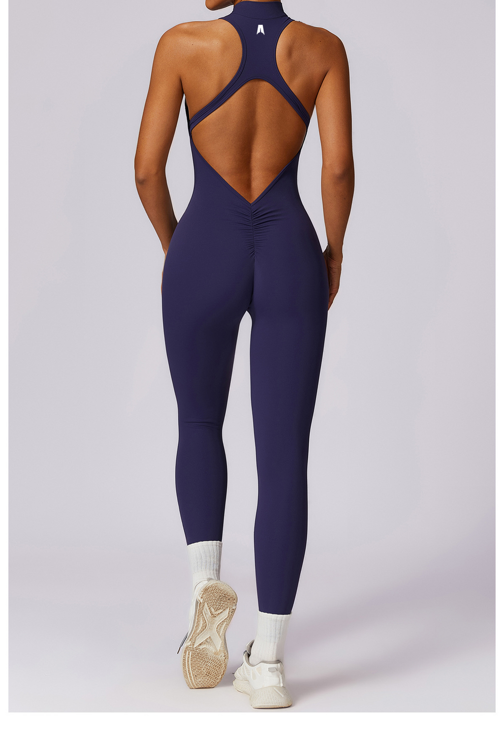 Women's Seamless Scrunch Butt Activewear Jumpsuit - Short Sleeve Fitness Bodysuit with Backless Design