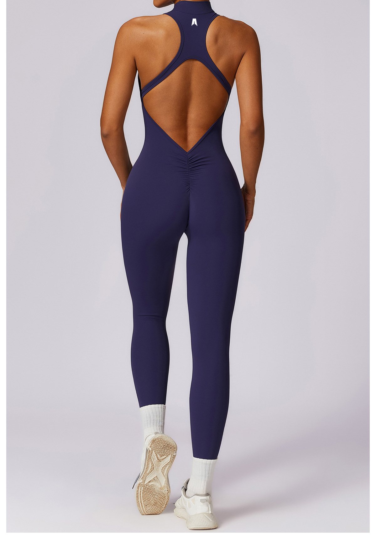 Women's Seamless Scrunch Butt Activewear Jumpsuit - Short Sleeve Fitness Bodysuit with Backless Design