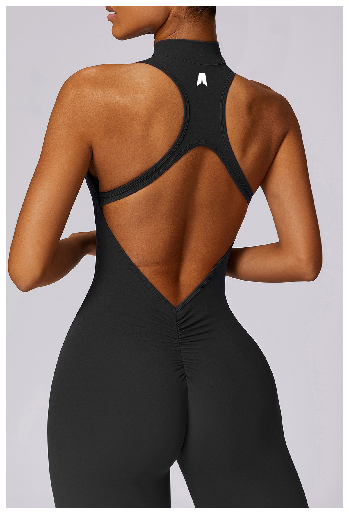 Women's Seamless Scrunch Butt Activewear Jumpsuit - Short Sleeve Fitness Bodysuit with Backless Design