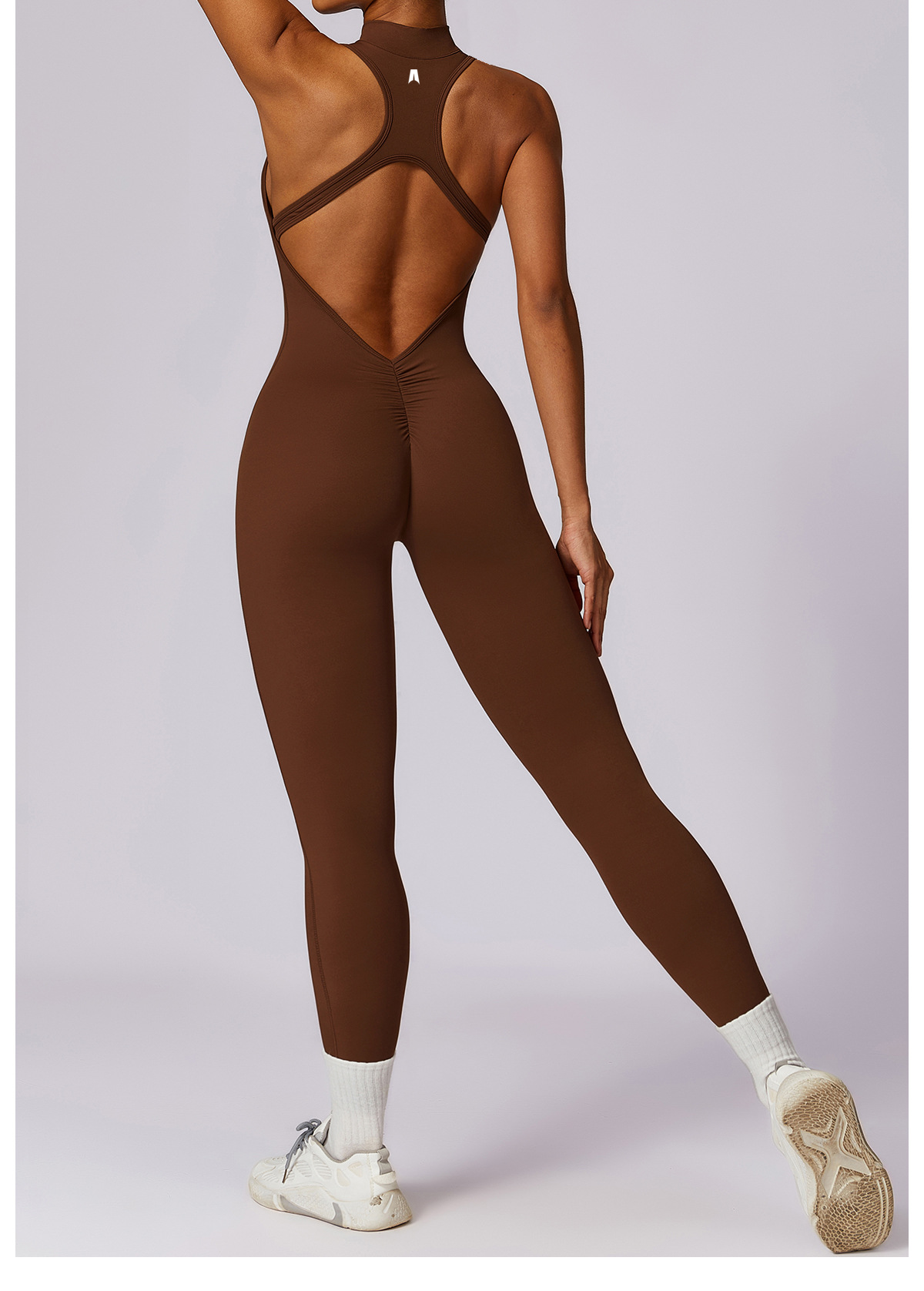 Women's Seamless Scrunch Butt Activewear Jumpsuit - Short Sleeve Fitness Bodysuit with Backless Design