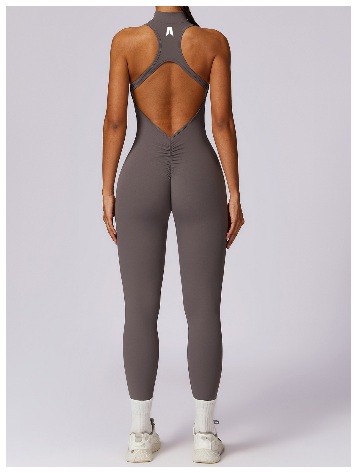 Women's Seamless Scrunch Butt Activewear Jumpsuit - Short Sleeve Fitness Bodysuit with Backless Design