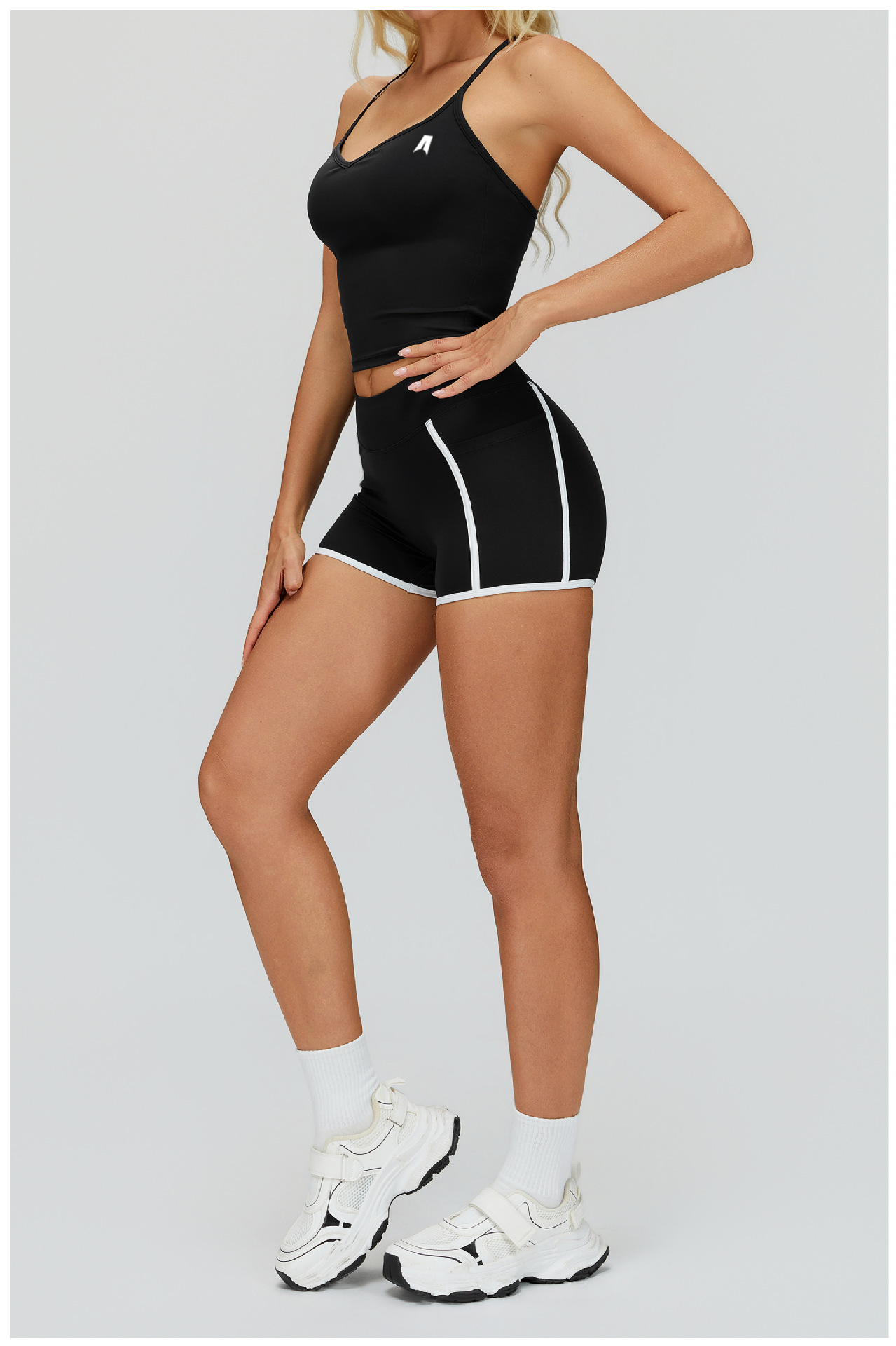 Women's Ribbed Crop Tank Top & High Waist Shorts Set - 2 Piece Workout Activewear