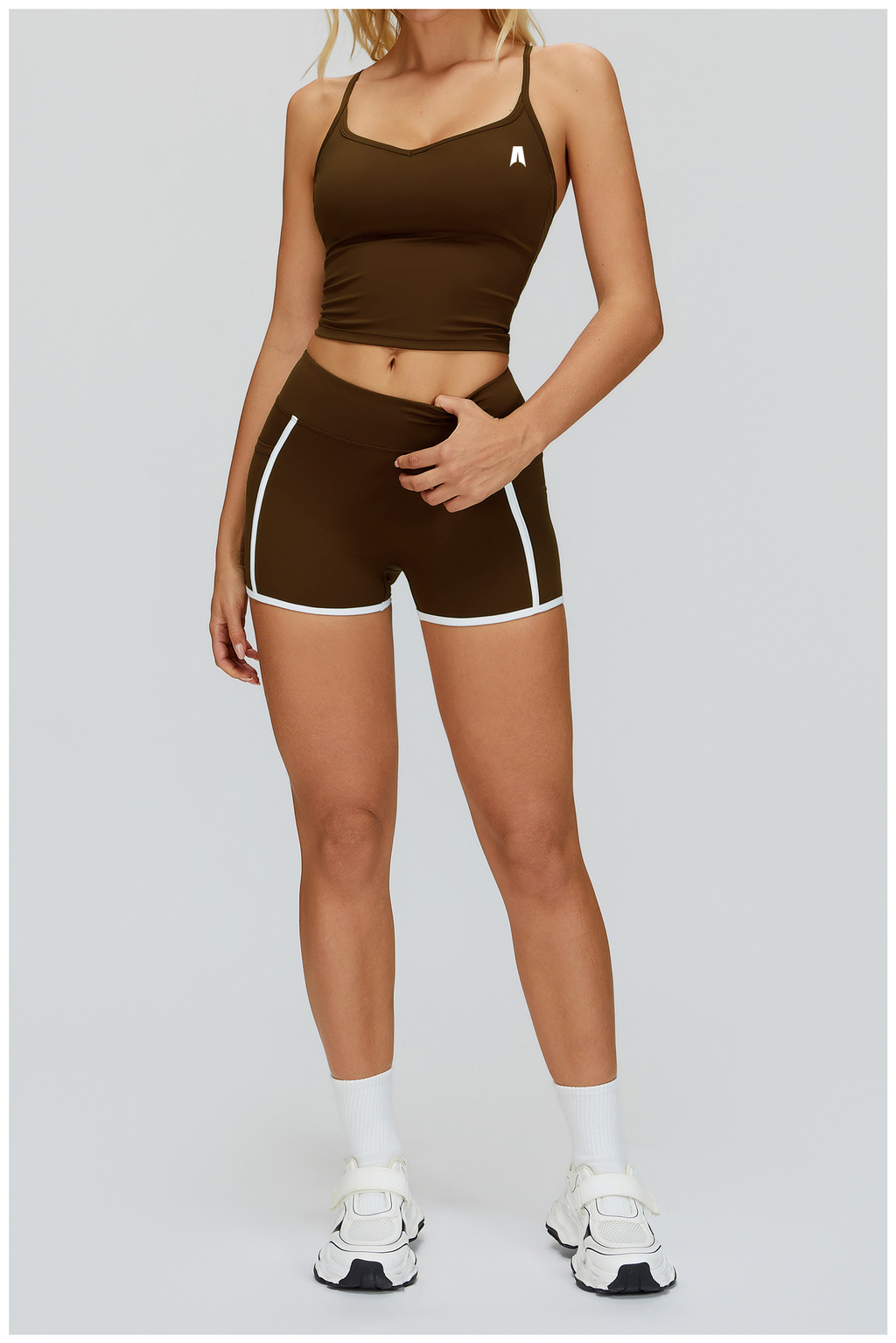 Women's Ribbed Crop Tank Top & High Waist Shorts Set - 2 Piece Workout Activewear