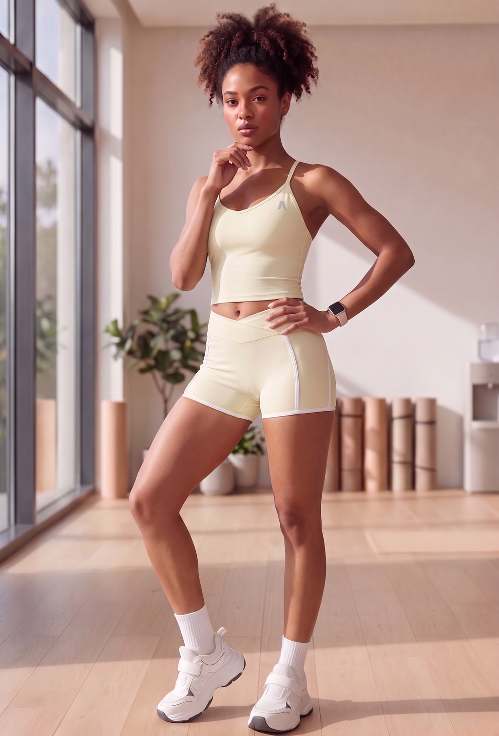 Women's Ribbed Crop Tank Top & High Waist Shorts Set - 2 Piece Workout Activewear