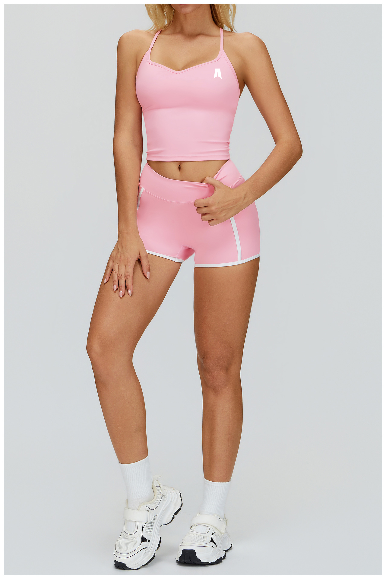 Women's Ribbed Crop Tank Top & High Waist Shorts Set - 2 Piece Workout Activewear